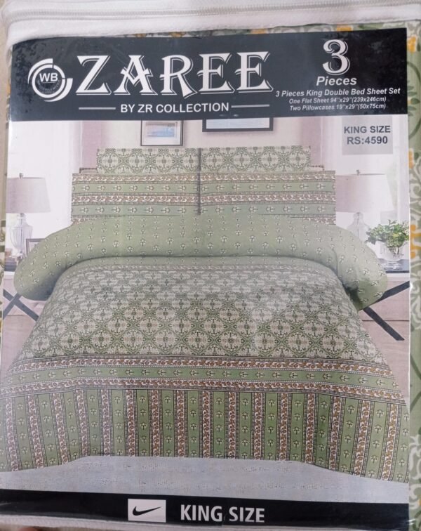 Zaree Premium King Size Bedsheet – Green Serenity - Image 2