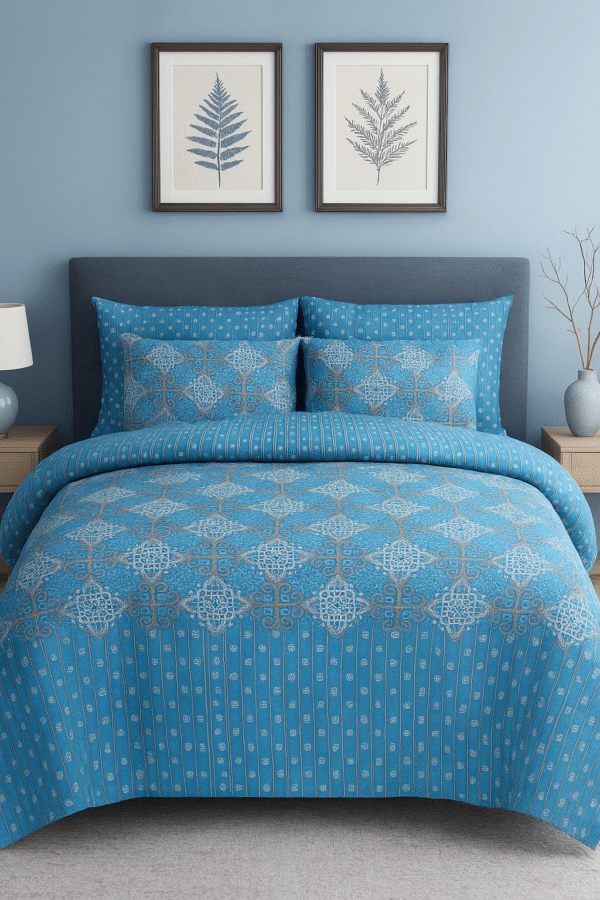 Zaree Premium King Size Bedsheet – Blue Serenity